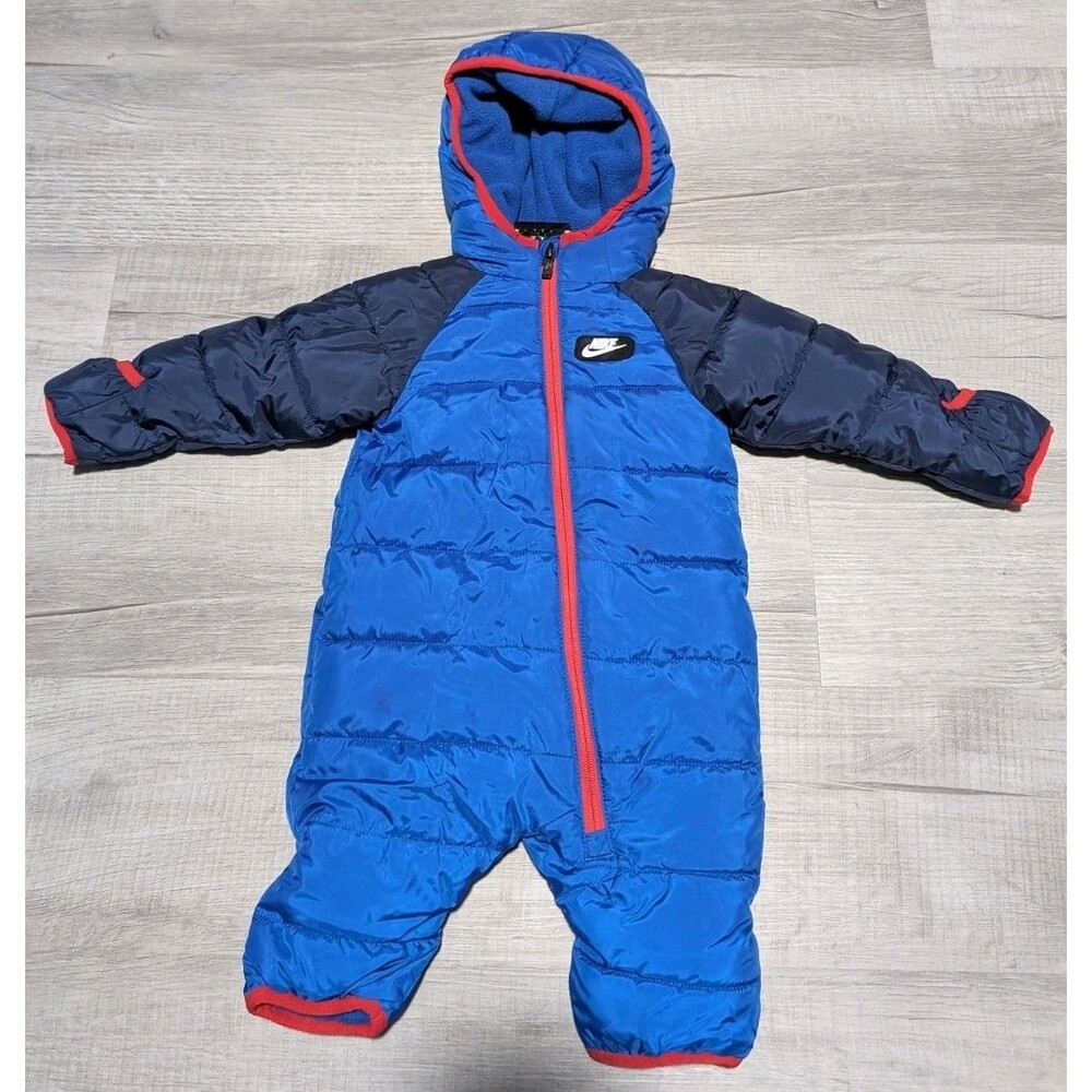 Nike Snowsuit Baby Boys 6 Months Blue Fleece Lined Puffer Bunting Coat Blue